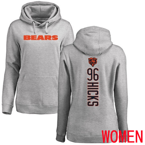 Chicago Bears Ash Women Akiem Hicks Backer NFL Football #96 Pullover Hoodie Sweatshirts->women nfl jersey->Women Jersey